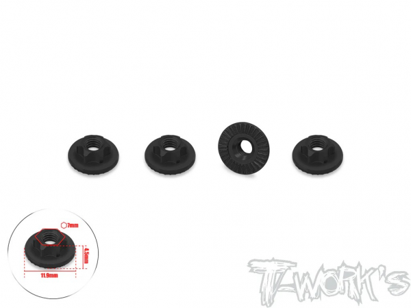 T-Works - Alu Muttern 7mm Sechskant - geriffelt - ultra light weight - 11.9mm Fläche - Schwarz (4pcs