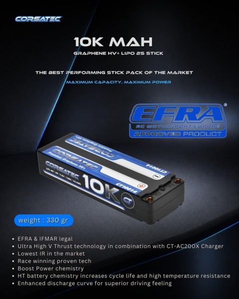 Corsatec - SM Line HV+ Lipo stick - 2S - 330g - 10000 mah (Efra approved)