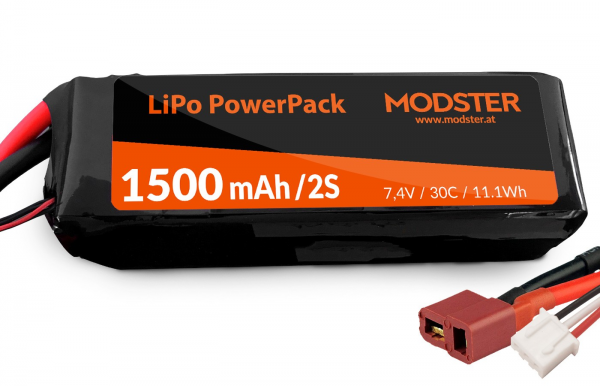 MODSTER LiPo Akku 2S 7,4V 1500 mAh 30C (T-Plug) Mini Cito/Dasher