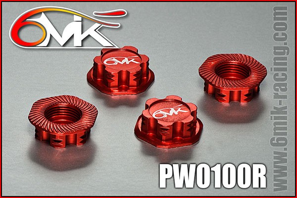 6MIK serrated & locking 1/8 Wheel Nut 1.0mm Red (4 pcs)
