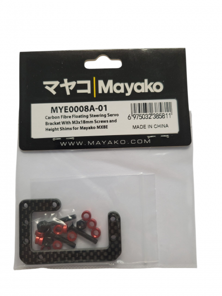 Mayako - Carbon Fibre Floating Steering Servo Bracket + M3x18mm Screws & Height Shims for Mayako MX8