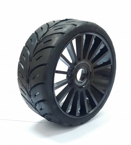 SP 1/8 GT Profil Hohlkammer Reifen "Super Soft" - Schwarze Felge (4 Stück)
