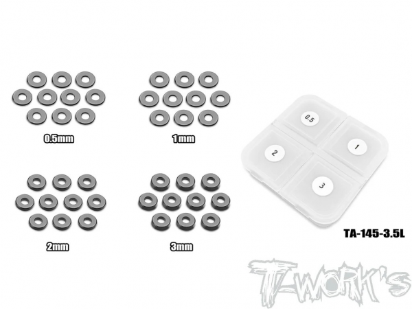 T-works - POM 3.5 x 9mm Bore Washer Set 0.5,1,2,3mm - Each 10pcs.