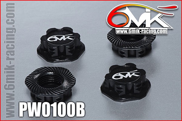 6MIK serrated & locking 1/8 Wheel Nut 1.0mm Black (4 pcs)