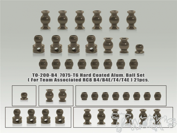 T-works - 7075-T6 Alum. Ball Set (Hard Coated) - für Asso RC8 B4 (21 Stück)