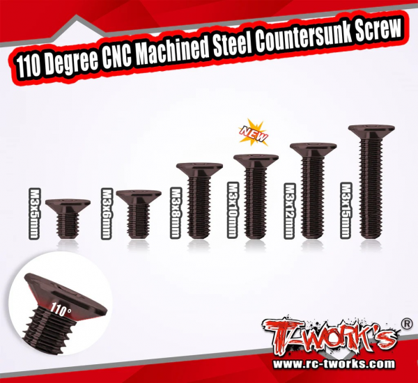 T-Works Stahl 110° Senkkopfschraube - M3x6mm (10 Stück)